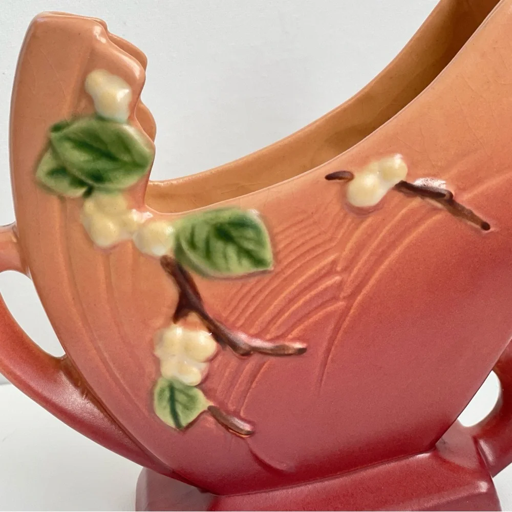 Roseville Snowberry Fan Vase Pink Burgundy Art Pottery Mid Century - Picture 11 of 16